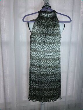ANTONIO MELANI Slveless Halterw/Collar Dark Gray/Sliver Design Mini Silk Dress 0